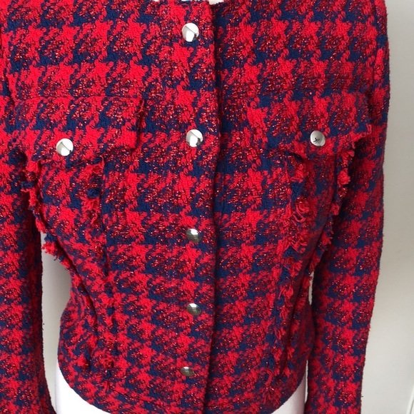 IRO Quilombe Metallic Frayed Tweed Jacket/Blazer Red and Blue Size 34 US 2(XS) - Picture 4 of 9